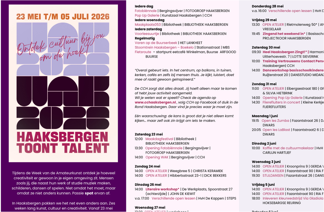 Het volledige WAK-programma nu in beeld